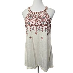 Maurices Cream Aztec Embroidered Halter Neck Tank Top Size XL Boho Festival